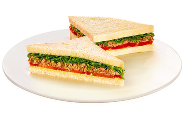 prato com sanduíche de atum com salada, tomate e maionese isolado em fundo transparente