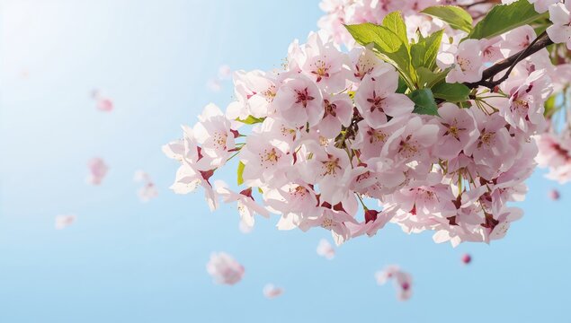 Early Spring Cherry Blossoms in Shades of Pink and White on Tree Branches