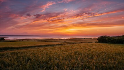 Obraz premium Sunset Reflections on the Fields