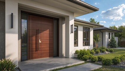 Contemporary front door for a rural home with a stylish facade and upscale appearance.