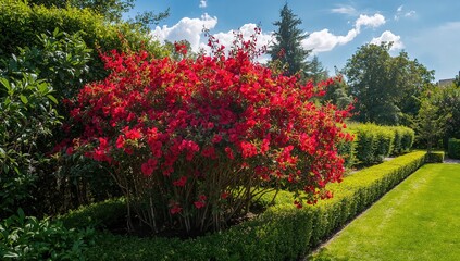 Flowering Shrub During Warm Season. Gorgeous Plant With Scarlet Blossoms