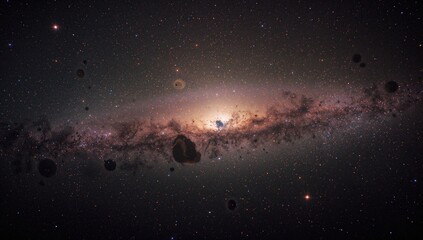 Naklejka premium Across the vast cosmos, countless stars, planets, and galaxies await discovery. Journey through space by studying the illumination of faraway celestial bodies.