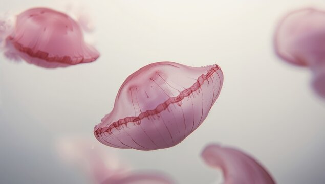 Close-up of pink and white jellyfish swimming underwater