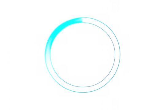 Futuristic cyan glowing circle showing data loading or processing progress, representing technological advancement and waiting