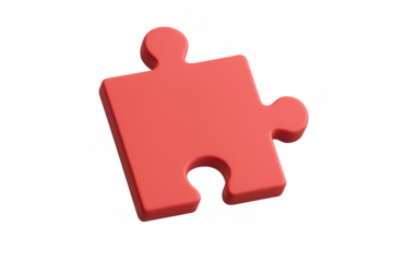 Red 3d puzzle piece symbolizing problem solving, connection, solution, strategy, and teamwork. Transparent background