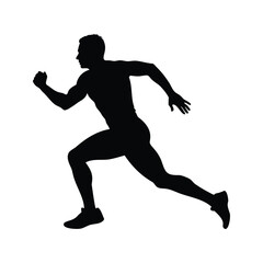 Silhouette of a Muscular Man Running Fast with Intensity and Focus, runner in sprint silhouette vector illustration