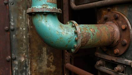 Aged Copper Pipe with Greenish Corrosion in Industrial Setting