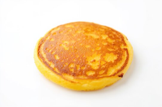 Tasty golden-brown pancake served on a white backdrop