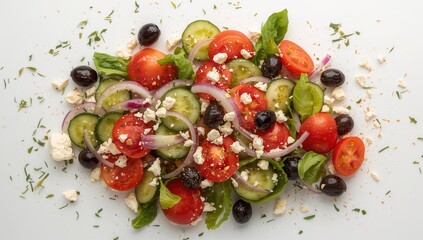 Fresh vegetable Greek salad in the background