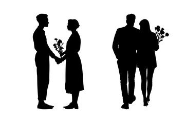 Couples holding flowers silhouette
