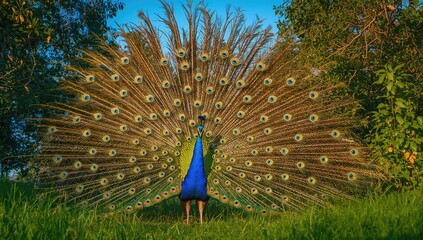 Obraz premium Colorful bird displaying its feathers in nature