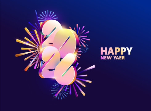 New year 2026. Colored 3D numbering design. Big numbers with colorful firework. Festive greeting card design