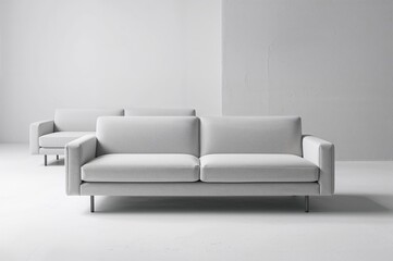 Industrial shot of a lone sofa against a plain backdrop