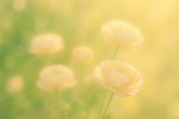 Dreamy pastel floral with soft motion blur and sunny blue sky