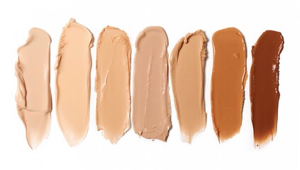 Isolated smear of liquid foundation or BB cream on white backdrop. Swatch of skin tone makeup cream.