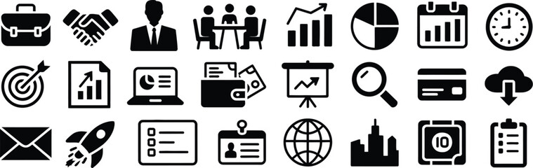 Industrial safety and construction site glyph icon set, vector black pictograms of goggles, mask, respirator, ear protection, drill, fire, emergency, and assembly symbols for workplace safety illustra