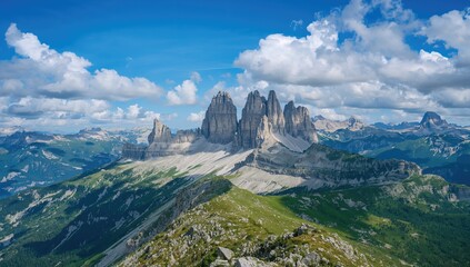 Scenic view of mountain peaks and lush greenery during summer vacation in a mountainous national park