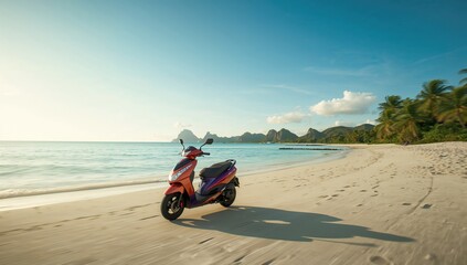 Obraz premium Riding a jet ski on the seaside with clear skies and sunny weather