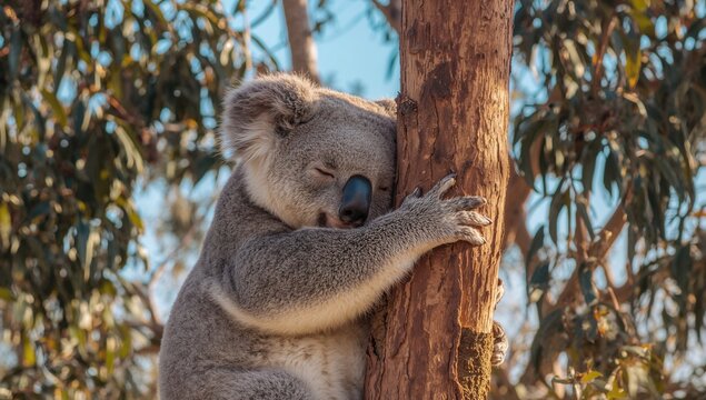 Sleeping koala resting on a branch with its paws relaxed beside it - Powered by Adobe