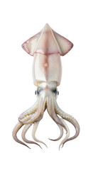 Top-down view of fresh, raw squid with tentacles, isolated on black