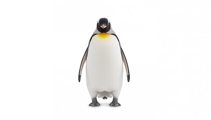Fototapeta premium Emperor penguin looking directly into the lens against a white background