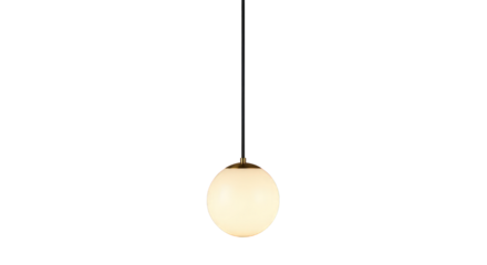 Modern pendant lamp with a white glass globe on transparent background