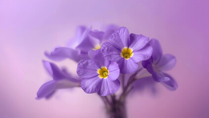 Obraz premium Close-up of violet Saintpaulias blossoms, also called Parma violets, with a colorful bokeh backdrop.