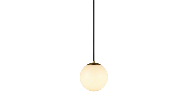 Modern pendant lamp with a white glass globe on transparent background