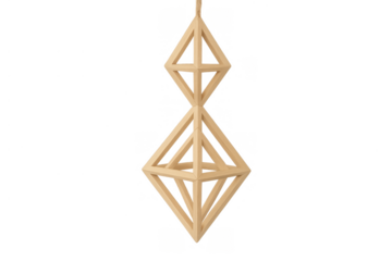 Wooden himmeli ornament hanging, minimalist geometric decoration, modern scandinavian design, transparent background