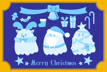 オバケのクリスマスポストカード　青