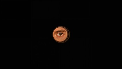 Security surveillance concept seen through a door's peephole on a dark backdrop