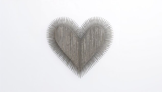 Steel nails arranged in the shape of a heart against a white backdrop