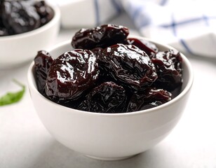 Dried plums in a white bowl (1)