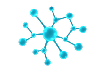 Futuristic molecular structure illustrating scientific research, technological connections, and biological neurons. Transparent background