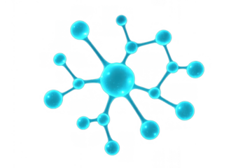 Futuristic molecular structure illustrating scientific research, technological connections, and biological neurons. Transparent background