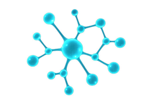 Futuristic molecular structure illustrating scientific research, technological connections, and biological neurons. Transparent background