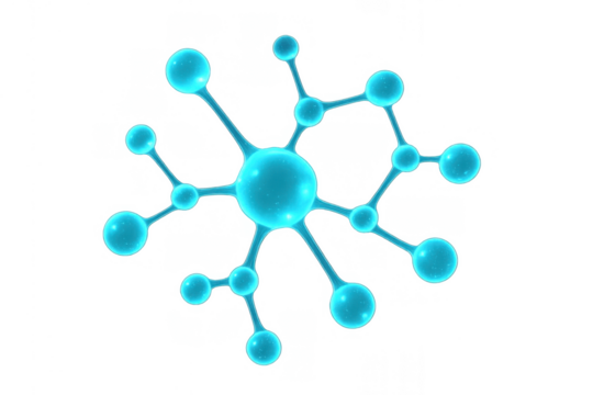 Futuristic molecular structure illustrating scientific research, technological connections, and biological neurons. Transparent background - Powered by Adobe