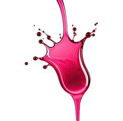 Glossy pink liquid pouring and splashing against black background