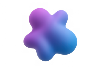 Abstract 3d fluid gradient blob shape morphing in vibrant blue and purple colors on transparent background