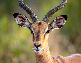 A captivating portrait of an impala, showcasing its majestic horns and focused gaze