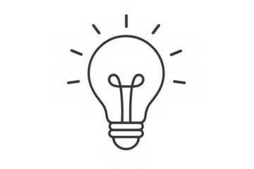 Light bulb line art icon symbolizing ingenuity, inspiration, and successful new concept development. Transparent background