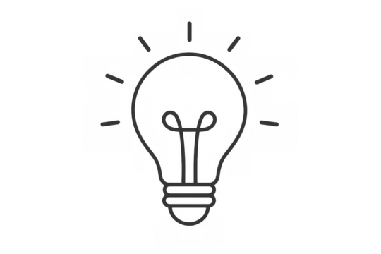 Light bulb line art icon symbolizing ingenuity, inspiration, and successful new concept development. Transparent background