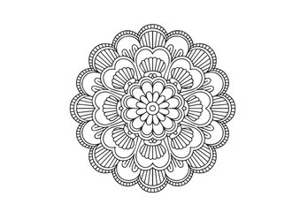 Floral mandala showcases detailed symmetrical petals and curved line art over a transparent surface