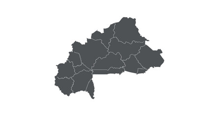 Burkina faso map with regions in grey silhouette on white background