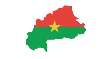 Fototapeta premium Burkina faso map with national flag colors and star design on white background