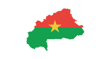 Fototapeta premium Map silhouette of burkina faso with national flag colors and star emblem on white background