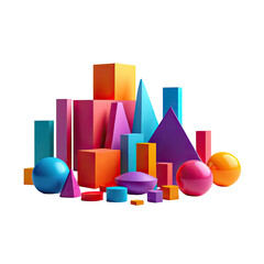 Colorful, geometric shapes in various sizes on a black background