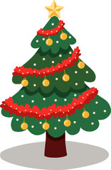 Christmas Tree Illustration Flat Minimalist Style
