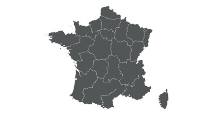 Outlined map of france with regional borders in monochrome style