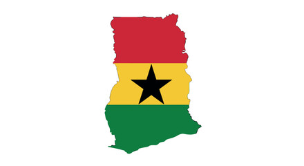Ghana map with national flag colors and black star design